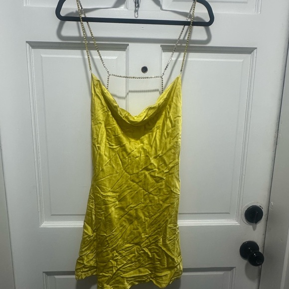 Meshki Sophie Rhinestone Satin Slip Mini Dress in Chartreuse Size Large - Picture 6 of 9
